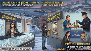 В Мурманске сотрудница ювелирного магазина украла золотые цепи на 64 тысячи рублей и сдала их в ломбард